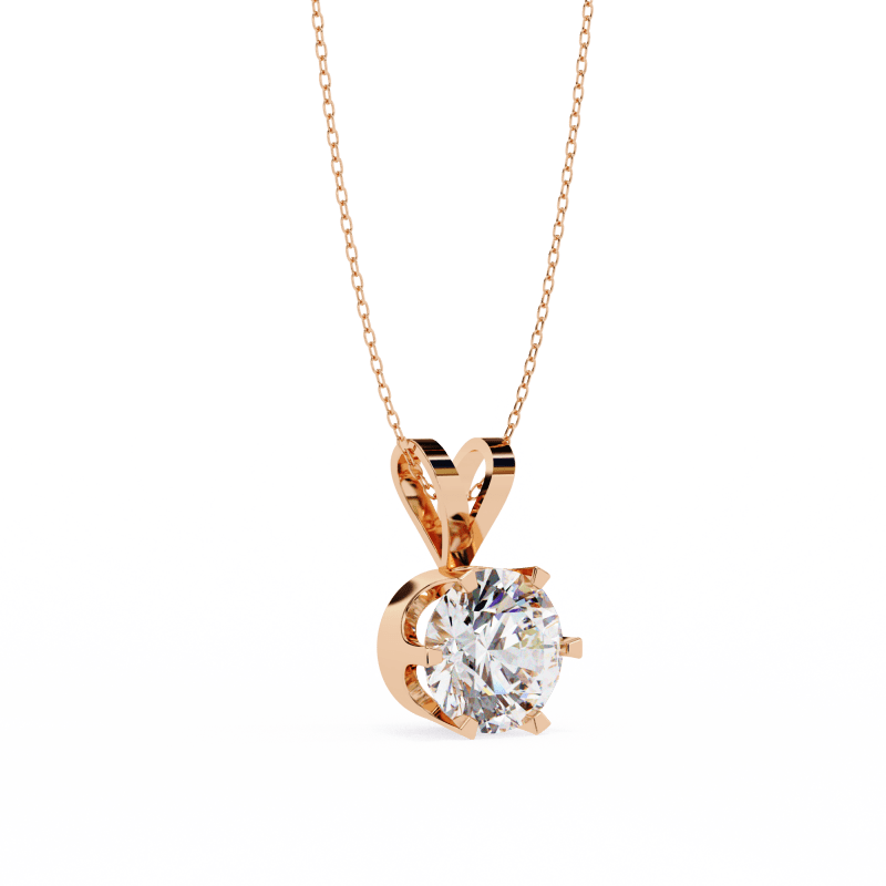 Reverra 14K Gold Round Lab Grown Diamond Six-Prong Pendant For Women, CTTW-2.14 - Reverra Jewels Inc.
