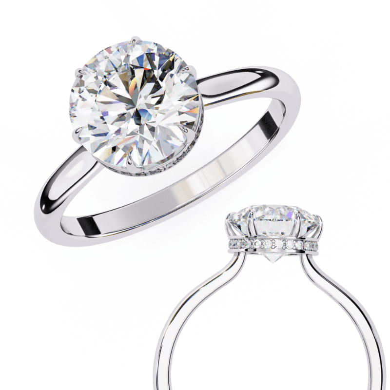 Reverra 14K Gold Round Lab Grown Diamond Solitaire Hidden Halo Engagement Ring for Women, CTTW-2.27 - Reverra Jewels Inc.