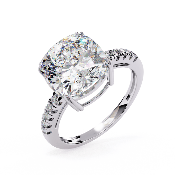 Reverra 14K Gold Round Lab Grown Diamond Solitaire with Pava Band Engagement Ring for Women, CTTW-5.38 - Reverra Jewels Inc.