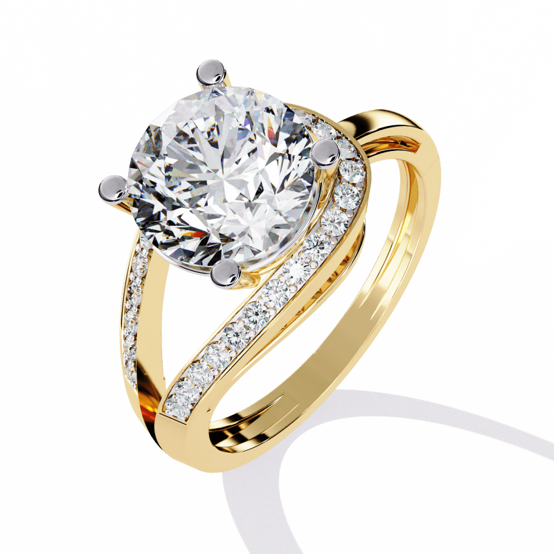 Reverra 14K Gold Round Lab Grown Diamond Split Shank Engagement Ring for Women, CTTW-2.96 - Reverra Jewels Inc.