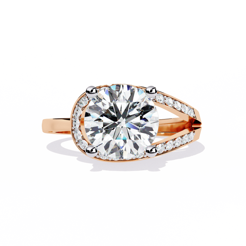 Reverra 14K Gold Round Lab Grown Diamond Split Shank Engagement Ring for Women, CTTW-2.96 - Reverra Jewels Inc.