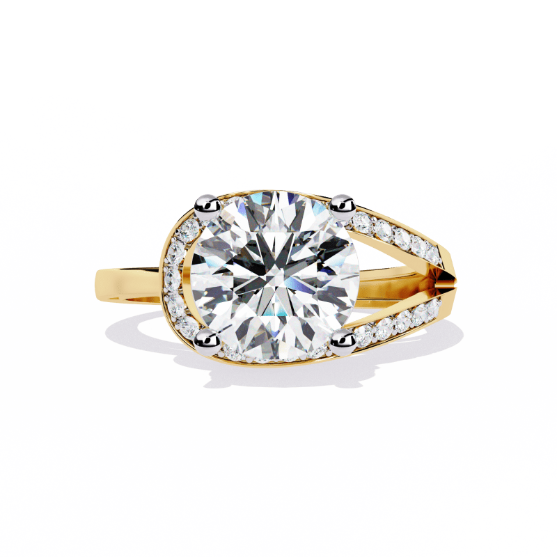 Reverra 14K Gold Round Lab Grown Diamond Split Shank Engagement Ring for Women, CTTW-2.96 - Reverra Jewels Inc.