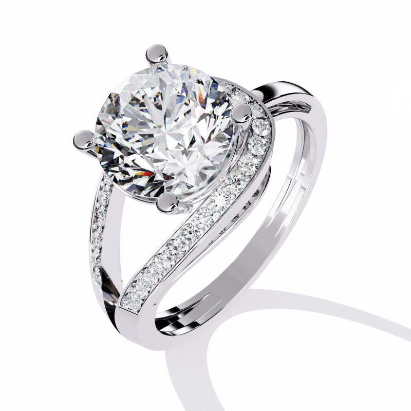 Reverra 14K Gold Round Lab Grown Diamond Split Shank Engagement Ring for Women, CTTW-2.96 - Reverra Jewels Inc.