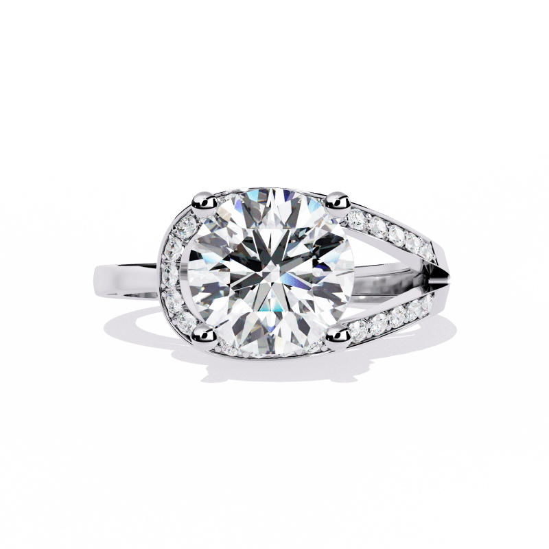 Reverra 14K Gold Round Lab Grown Diamond Split Shank Engagement Ring for Women, CTTW-2.96 - Reverra Jewels Inc.