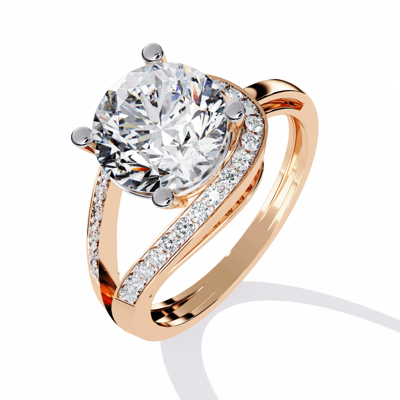 Reverra 14K Gold Round Lab Grown Diamond Split Shank Engagement Ring for Women, CTTW-2.96 - Reverra Jewels Inc.