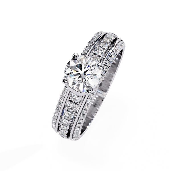 Reverra 14K Gold Round Lab Grown Diamond Triple Row Engagement Ring for Women, CTTW-1.23 - Reverra Jewels Inc.