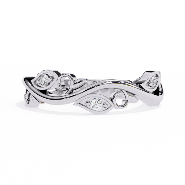 Reverra 14K Gold Round Lab Grown Diamond Vine Motif & Nature-Inspired Elegance Half Eternity Band for Women, CTTW-0.09 - Reverra Jewels Inc.