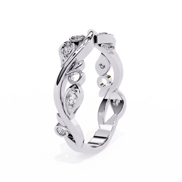 Reverra 14K Gold Round Lab Grown Diamond Vine Motif & Nature-Inspired Elegance Half Eternity Band for Women, CTTW-0.09 - Reverra Jewels Inc.