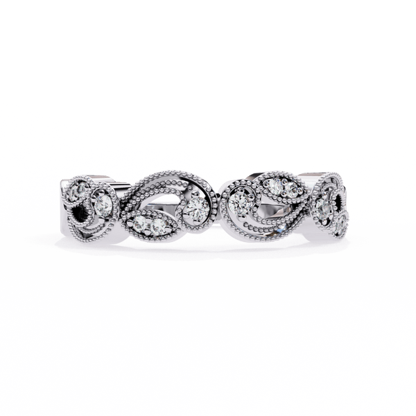 Reverra 14K Gold Round Lab Grown Diamond Vintage Leaf Half Eternity Band for Women, CTTW-0.11 - Reverra Jewels Inc.