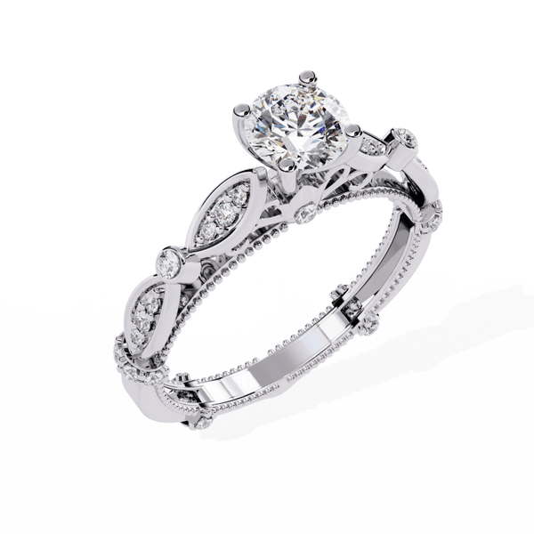 Reverra 14K Gold Round Lab Grown Diamond Vintage Marquise Engagement Ring for Women, CTTW-0.84 - Reverra Jewels Inc.