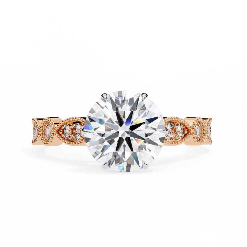 Reverra 14K Gold Round Lab Grown Diamond Vintage Milgrain Engagement Ring for Women, CTTW-2.16 - Reverra Jewels Inc.