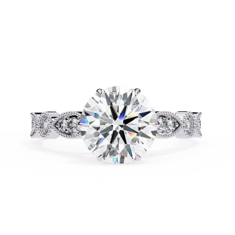 Reverra 14K Gold Round Lab Grown Diamond Vintage Milgrain Engagement Ring for Women, CTTW-2.16 - Reverra Jewels Inc.