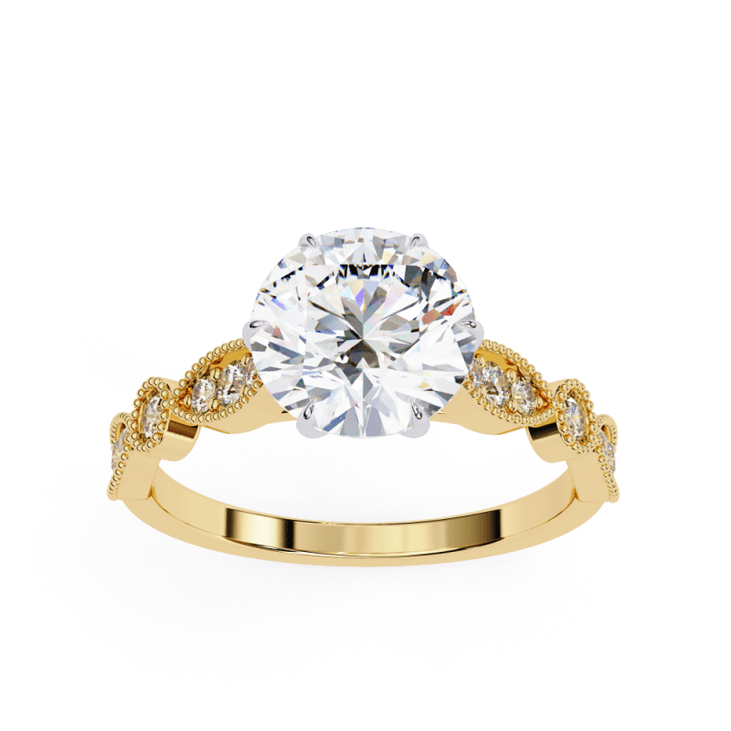 Reverra 14K Gold Round Lab Grown Diamond Vintage Milgrain Engagement Ring for Women, CTTW-2.16 - Reverra Jewels Inc.