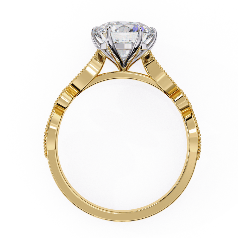 Reverra 14K Gold Round Lab Grown Diamond Vintage Milgrain Engagement Ring for Women, CTTW-2.16 - Reverra Jewels Inc.
