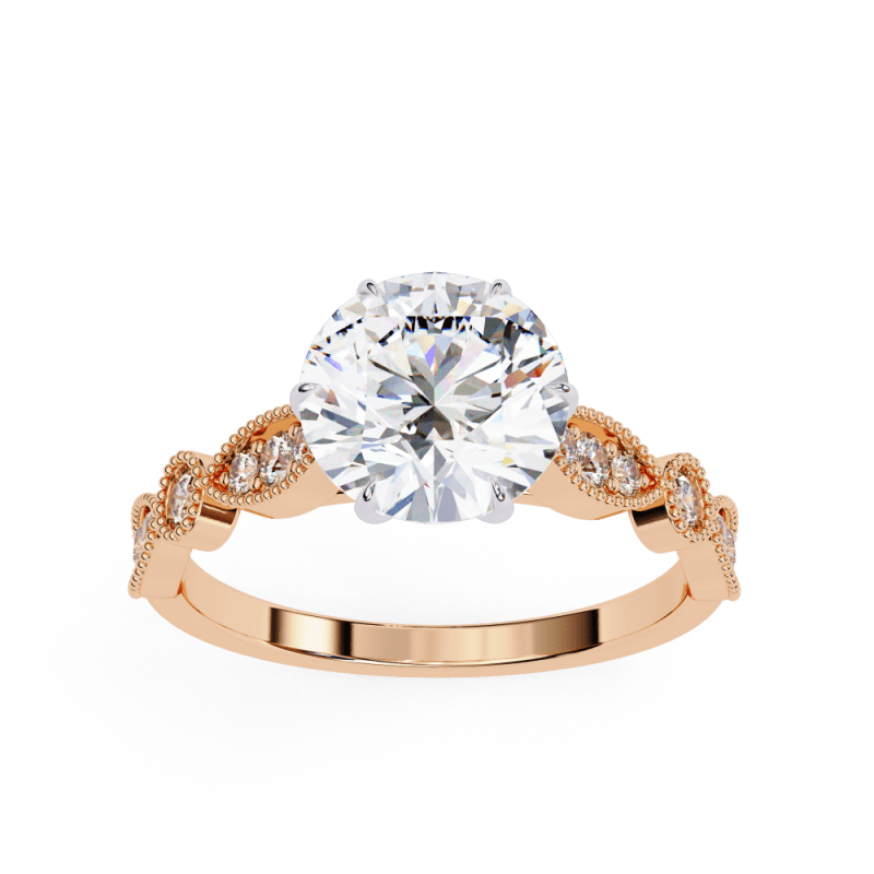 Reverra 14K Gold Round Lab Grown Diamond Vintage Milgrain Engagement Ring for Women, CTTW-2.16 - Reverra Jewels Inc.
