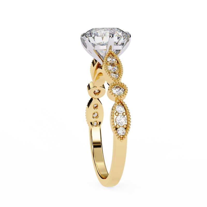 Reverra 14K Gold Round Lab Grown Diamond Vintage Milgrain Engagement Ring for Women, CTTW-2.16 - Reverra Jewels Inc.