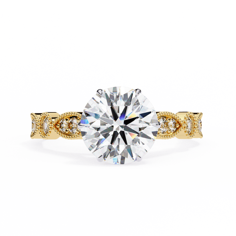 Reverra 14K Gold Round Lab Grown Diamond Vintage Milgrain Engagement Ring for Women, CTTW-2.16 - Reverra Jewels Inc.