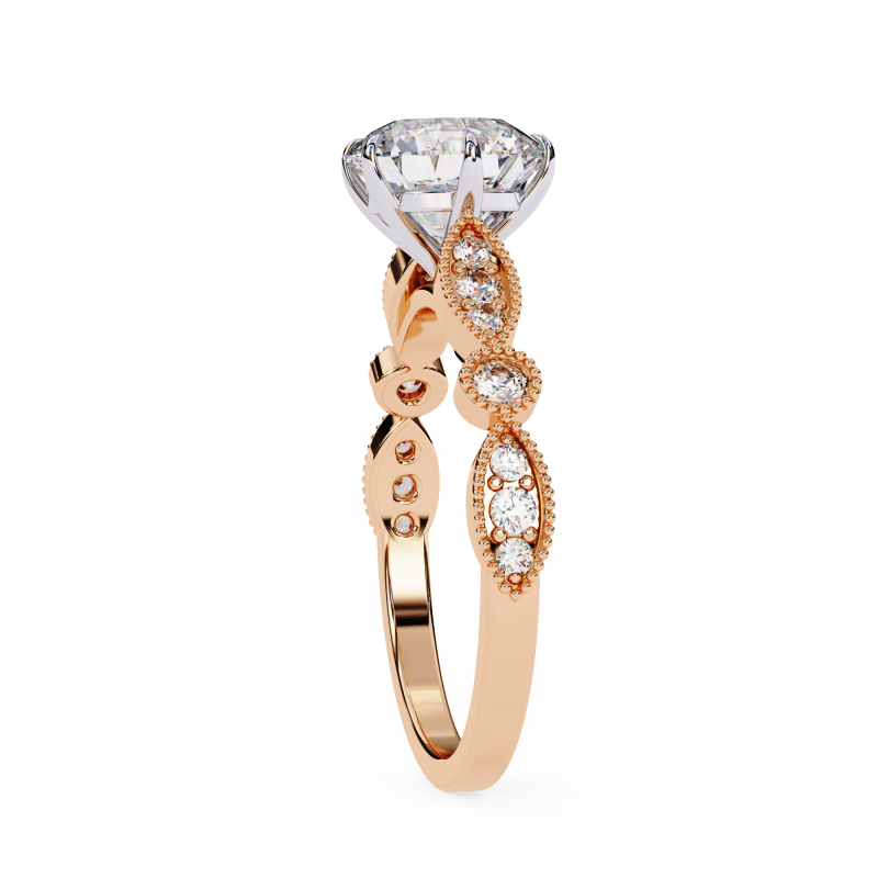 Reverra 14K Gold Round Lab Grown Diamond Vintage Milgrain Engagement Ring for Women, CTTW-2.16 - Reverra Jewels Inc.