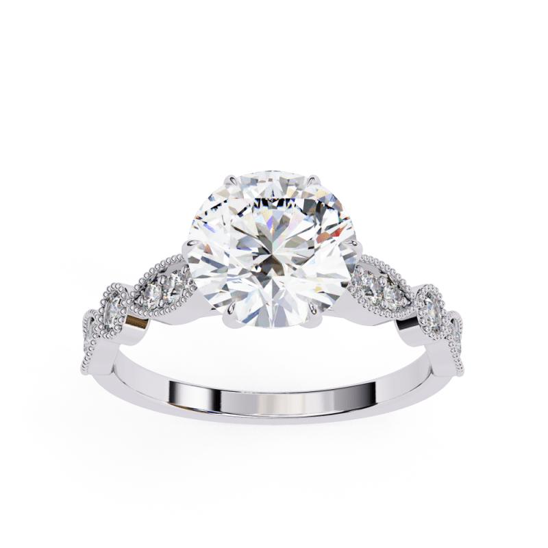 Reverra 14K Gold Round Lab Grown Diamond Vintage Milgrain Engagement Ring for Women, CTTW-2.16 - Reverra Jewels Inc.