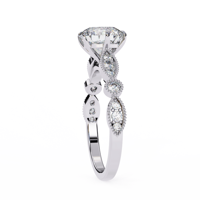 Reverra 14K Gold Round Lab Grown Diamond Vintage Milgrain Engagement Ring for Women, CTTW-2.16 - Reverra Jewels Inc.