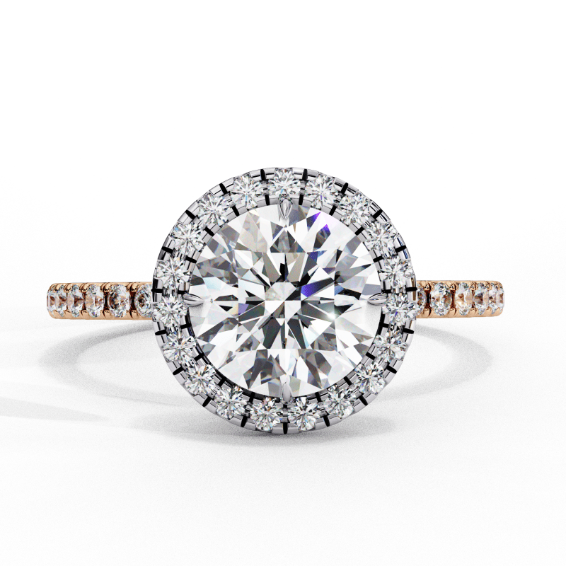 Reverra 14K Gold Round Lab Grown Diamond with Pave Band Double Halo Engagement Ring for Women, CTTW-2.9 - Reverra Jewels Inc.