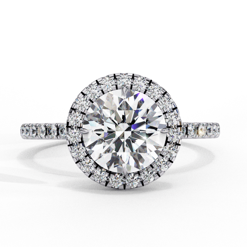 Reverra 14K Gold Round Lab Grown Diamond with Pave Band Double Halo Engagement Ring for Women, CTTW-2.9 - Reverra Jewels Inc.