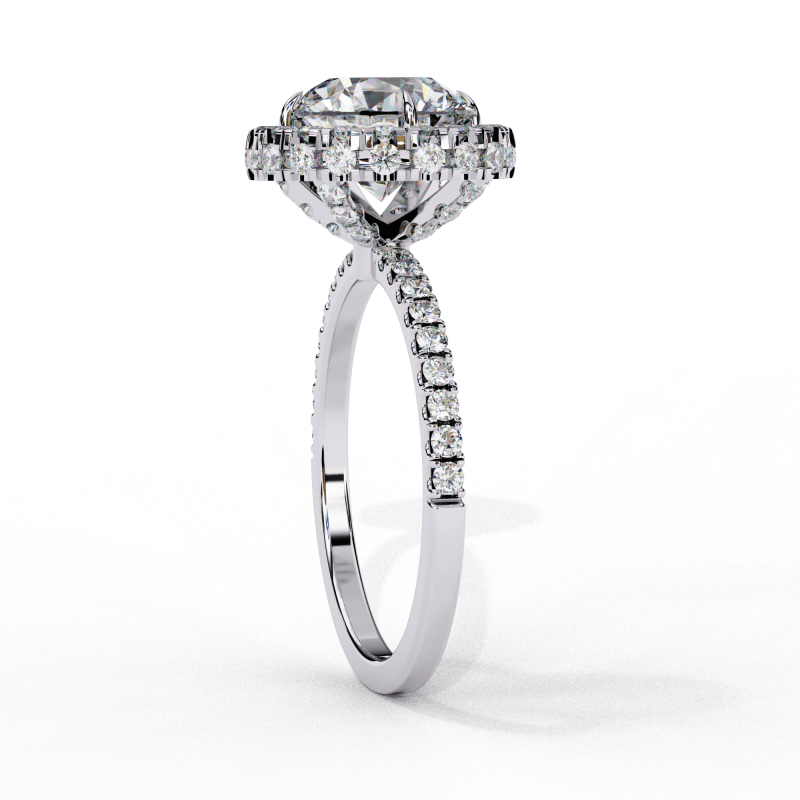 Reverra 14K Gold Round Lab Grown Diamond with Pave Band Double Halo Engagement Ring for Women, CTTW-2.9 - Reverra Jewels Inc.