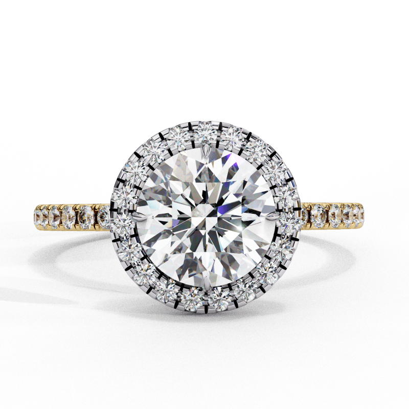 Reverra 14K Gold Round Lab Grown Diamond with Pave Band Double Halo Engagement Ring for Women, CTTW-2.9 - Reverra Jewels Inc.