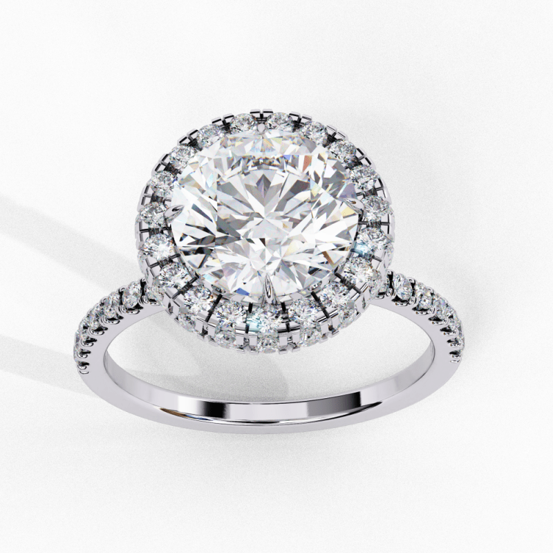 Reverra 14K Gold Round Lab Grown Diamond with Pave Band Double Halo Engagement Ring for Women, CTTW-2.9 - Reverra Jewels Inc.