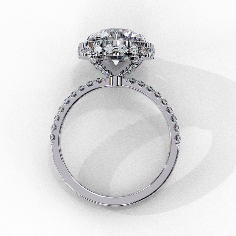 Reverra 14K Gold Round Lab Grown Diamond with Pave Band Double Halo Engagement Ring for Women, CTTW-2.9 - Reverra Jewels Inc.