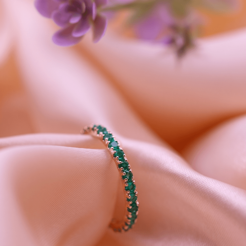 Reverra 14K Gold Round Lab Grown Gemstone Full Eternity Band for Women, CTTW-1.01 - Reverra Jewels Inc.