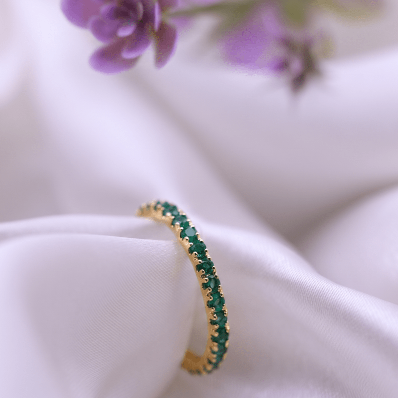 Reverra 14K Gold Round Lab Grown Gemstone Full Eternity Band for Women, CTTW-1.01 - Reverra Jewels Inc.
