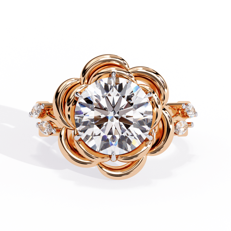 Reverra 14K Gold Round & Marquise Lab Grown Diamond Lotus Design Engagement Ring for Women, CTTW-2.21 - Reverra Jewels Inc.