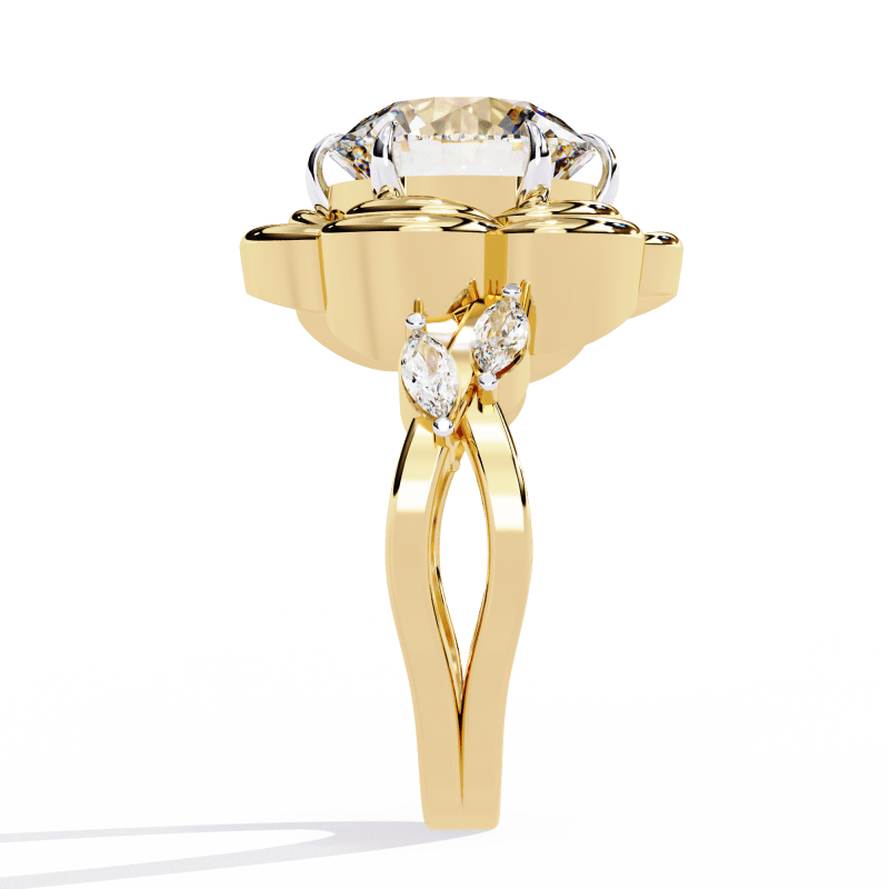 Reverra 14K Gold Round & Marquise Lab Grown Diamond Lotus Design Engagement Ring for Women, CTTW-2.21 - Reverra Jewels Inc.