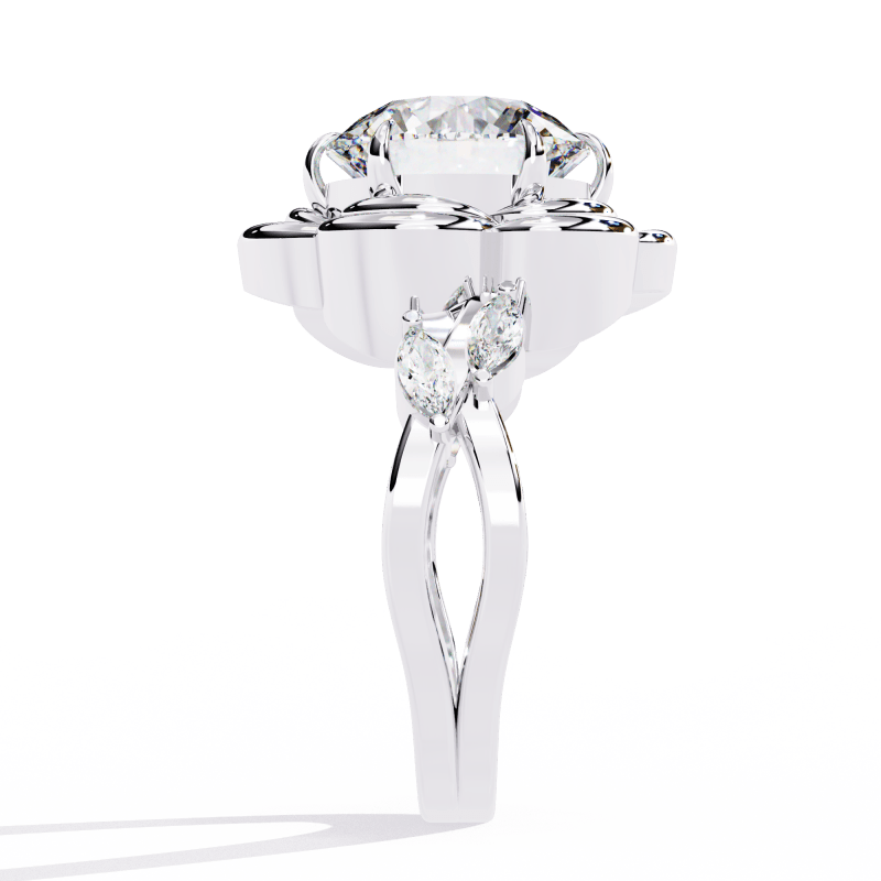 Reverra 14K Gold Round & Marquise Lab Grown Diamond Lotus Design Engagement Ring for Women, CTTW-2.21 - Reverra Jewels Inc.