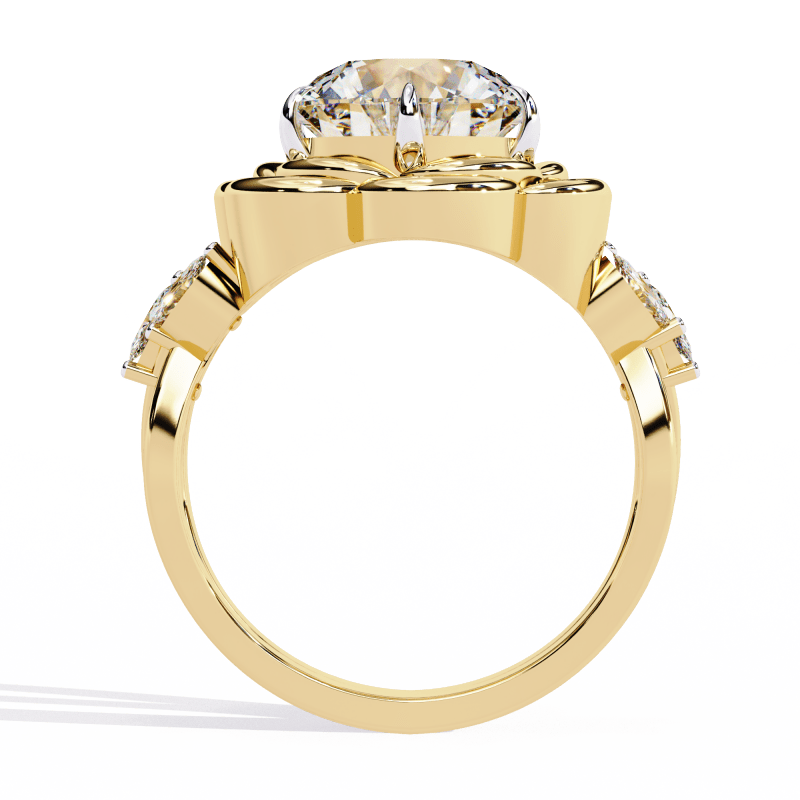 Reverra 14K Gold Round & Marquise Lab Grown Diamond Lotus Design Engagement Ring for Women, CTTW-2.21 - Reverra Jewels Inc.