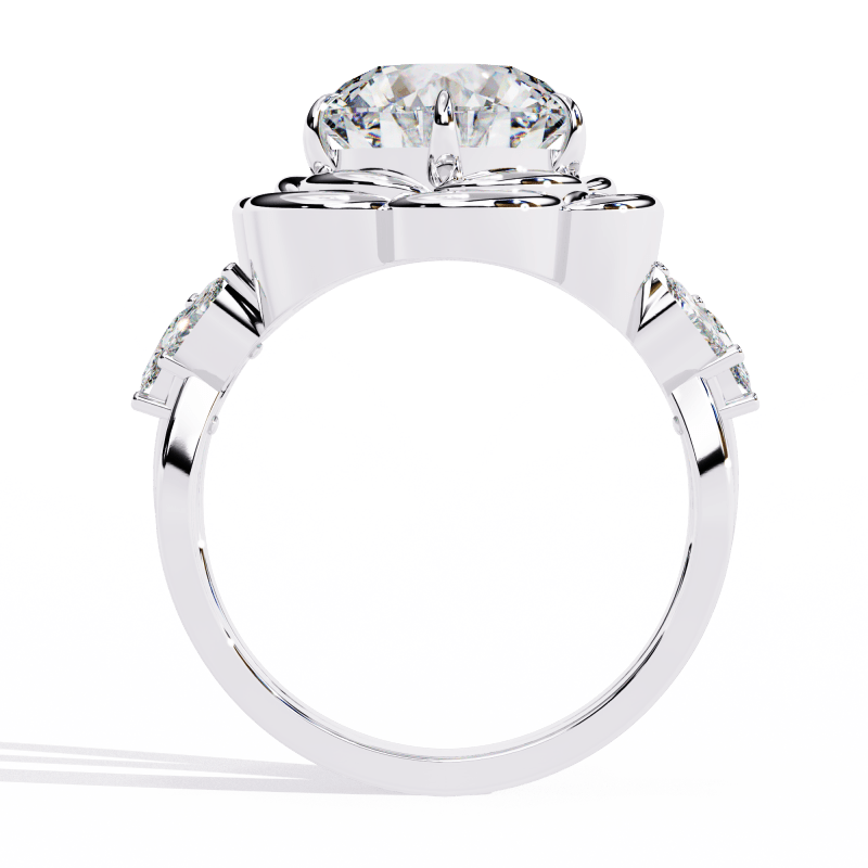 Reverra 14K Gold Round & Marquise Lab Grown Diamond Lotus Design Engagement Ring for Women, CTTW-2.21 - Reverra Jewels Inc.