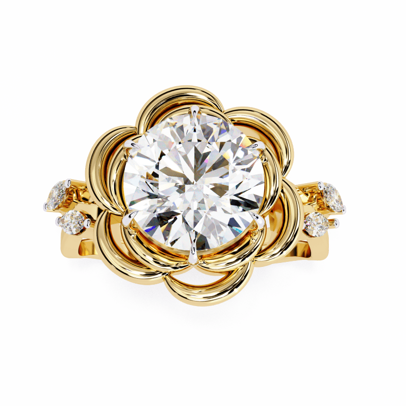 Reverra 14K Gold Round & Marquise Lab Grown Diamond Lotus Design Engagement Ring for Women, CTTW-2.21 - Reverra Jewels Inc.