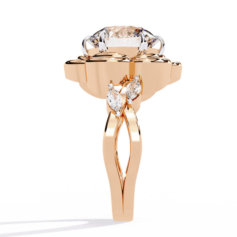 Reverra 14K Gold Round & Marquise Lab Grown Diamond Lotus Design Engagement Ring for Women, CTTW-2.21 - Reverra Jewels Inc.