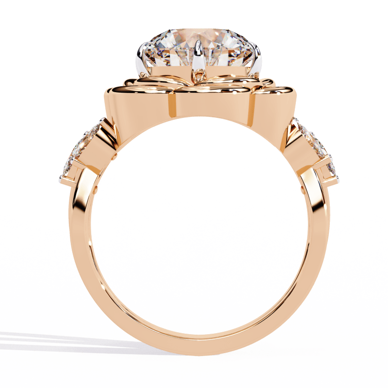 Reverra 14K Gold Round & Marquise Lab Grown Diamond Lotus Design Engagement Ring for Women, CTTW-2.21 - Reverra Jewels Inc.