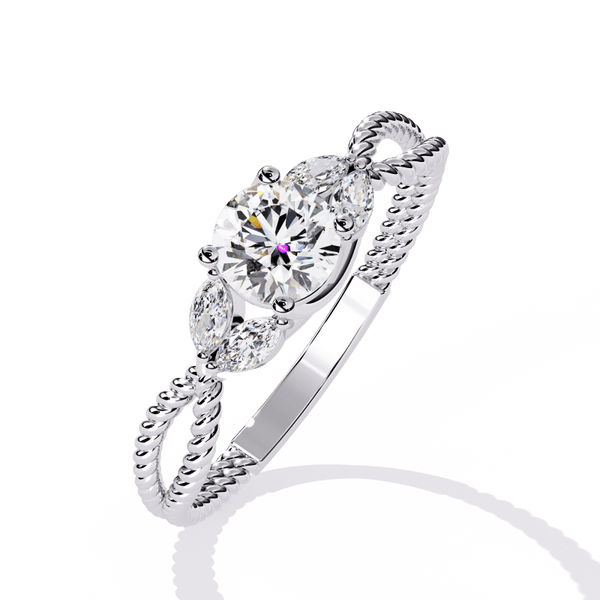 Reverra 14K Gold Round & Marquise Lab Grown Diamond Modern Twist Engagement Ring for Women, CTTW-0.44 - Reverra Jewels Inc.