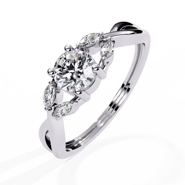 Reverra 14K Gold Round & Marquise Lab Grown Diamond Twisted Engagement Ring for Women, CTTW-0.58 - Reverra Jewels Inc.