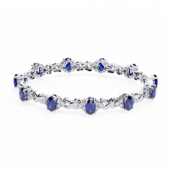 Reverra 14K Gold Round & Oval Lab Grown Diamond Oval Sapphire Tennis Bracelet for Women, CTTW-5.26 - Reverra Jewels Inc.