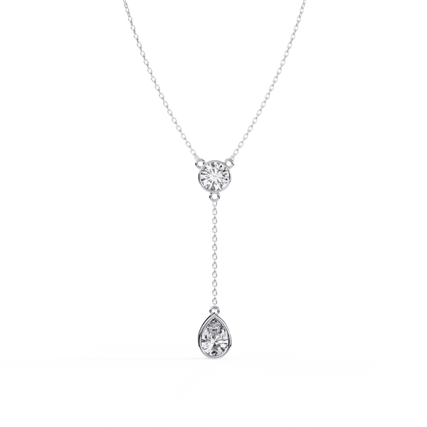 Reverra 14K Gold Round & Pear Lab Grown Diamond Dual Multi-Drop Bezel Pendant For Women, CTTW-1.13 - Reverra Jewels Inc.