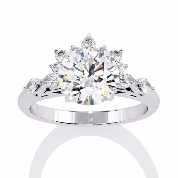 Reverra 14K Gold Round & Pear Lab Grown Diamond Floral Design Engagement Ring for Women, CTTW-3.57 - Reverra Jewels Inc.