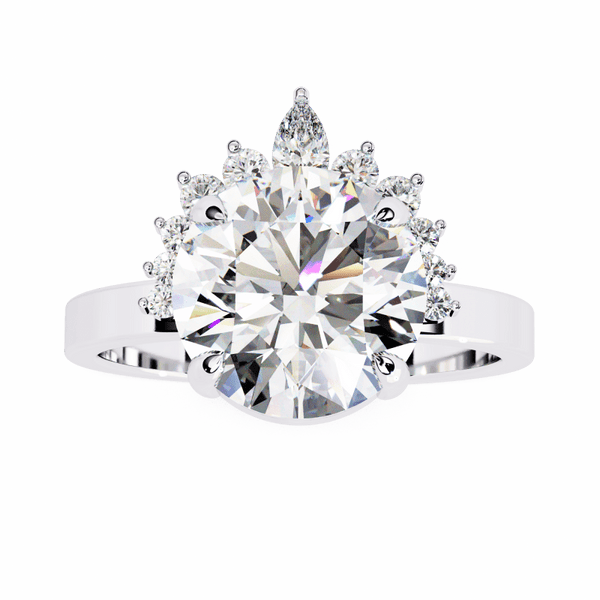 Reverra 14K Gold Round & Pear Lab Grown Diamond Halo Style Engagement Ring for Women, CTTW-3.57 - Reverra Jewels Inc.
