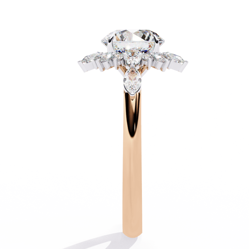 Reverra 14K Gold Round, Pear & Marquise Lab Grown Diamond Vintage Floral Engagement Ring for Women, CTTW-1.97 - Reverra Jewels Inc.
