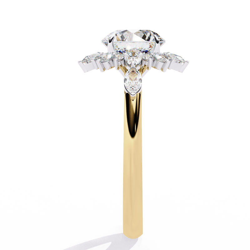 Reverra 14K Gold Round, Pear & Marquise Lab Grown Diamond Vintage Floral Engagement Ring for Women, CTTW-1.97 - Reverra Jewels Inc.