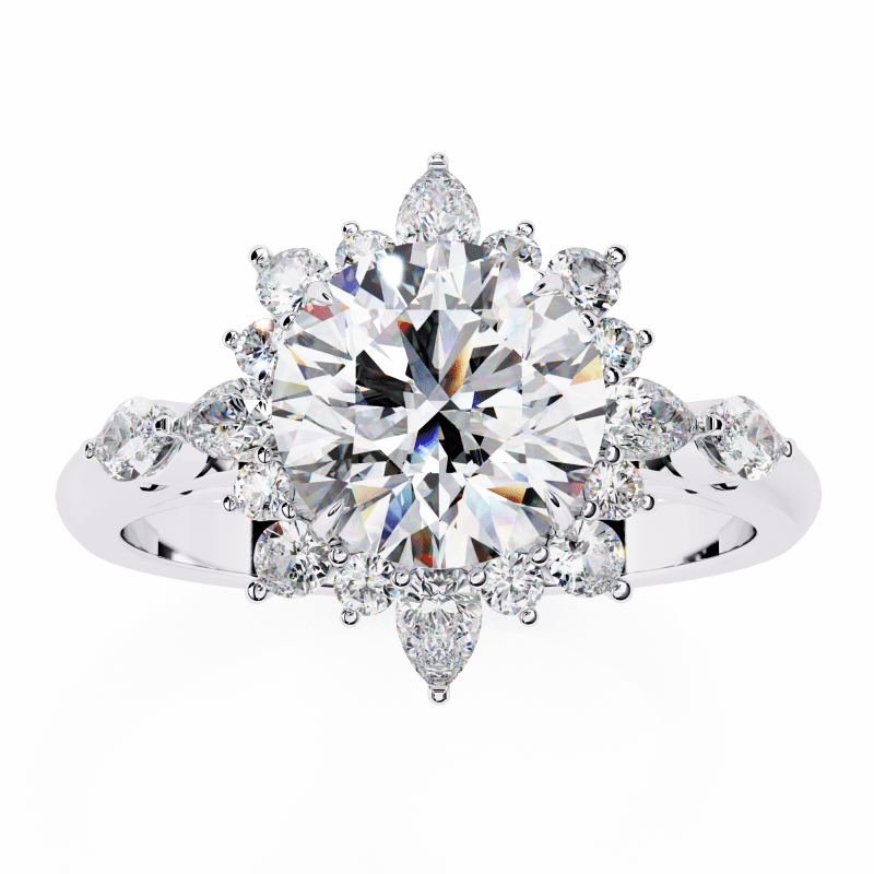 Reverra 14K Gold Round, Pear & Marquise Lab Grown Diamond Vintage Floral Engagement Ring for Women, CTTW-1.97 - Reverra Jewels Inc.