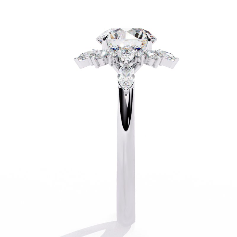 Reverra 14K Gold Round, Pear & Marquise Lab Grown Diamond Vintage Floral Engagement Ring for Women, CTTW-1.97 - Reverra Jewels Inc.